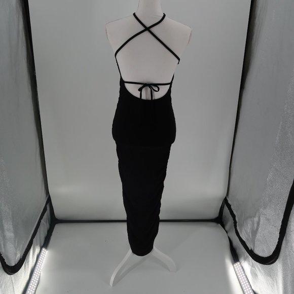 ASOS Black Bodycon High Neck Strappy Back Cocktail Dress Size 4 Stretchy - Picture 4 of 7